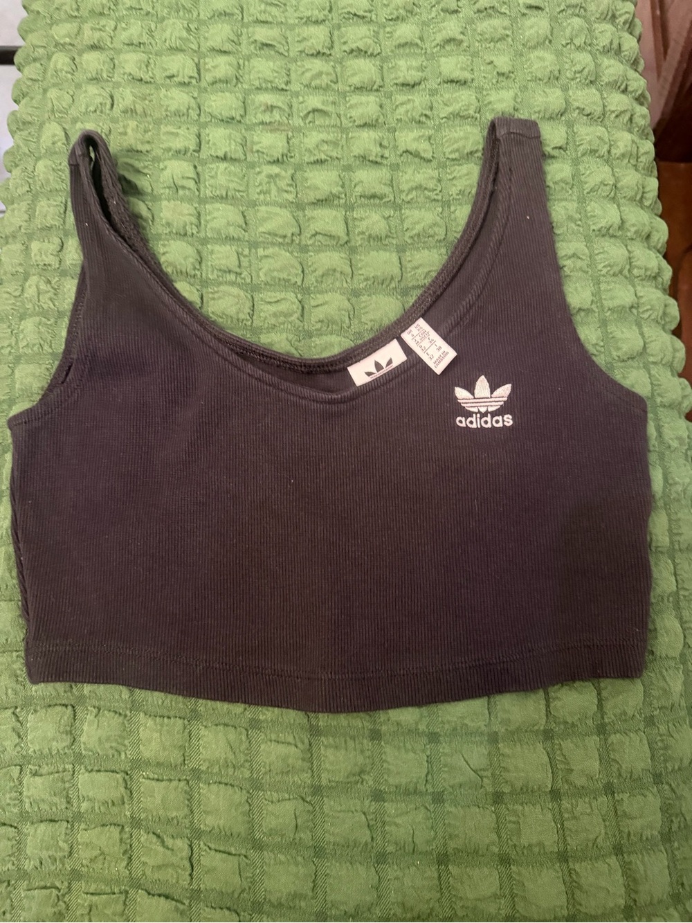 adidas Black Ribbed Cropped Tank with White Trefoil Logo